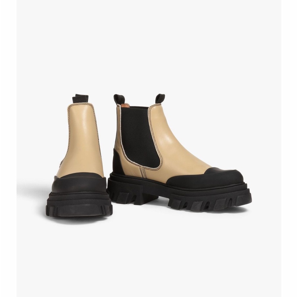 Ganni Tan and Black Ankle Boots